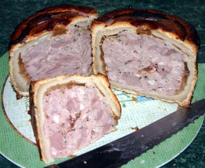 The re-baked frozen pie sliced