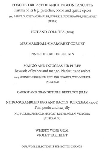 The Fat Duck Tasting Menu page 2